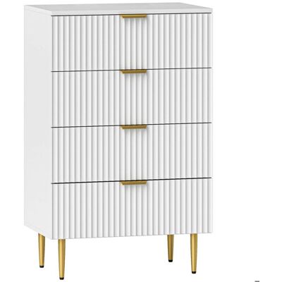 Commode 4 tiroirs - HOMCOM - moderne - poignées et pieds dorés - pour chambre à coucher et salon - dim. 60 x 40 x 96 cm - blanc Blanc - Publicité Commode 4 tiroirs - HOMCOM - moderne - poignées et pieds dorés - pour chambre à coucher et salon - dim. 60 x 40 x 96 cm - blanc Blanc - Publicité