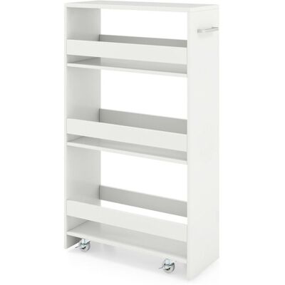 Chariot de Rangement Etroit de 20 cm COSTWAY Desserte de Cuisine à Roulettes à 4 Niveaux Etagères Ouvertes et Poignée Blanc Blanc - Publicité Chariot de Rangement Etroit de 20 cm COSTWAY Desserte de Cuisine à Roulettes à 4 Niveaux Etagères Ouvertes et Poignée Blanc Blanc - Publicité