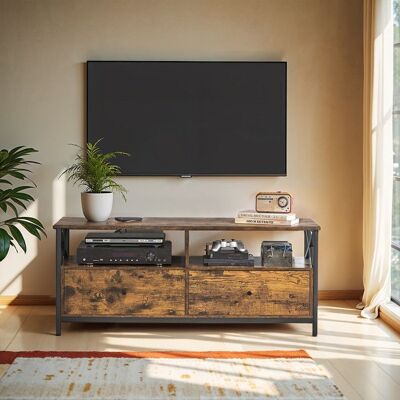 VASAGLE Meuble TV - Style Industriel - 120x40x50 cm - Marron et Noir - 2 Tiroirs - 2 Étagères Marron - Publicité VASAGLE Meuble TV - Style Industriel - 120x40x50 cm - Marron et Noir - 2 Tiroirs - 2 Étagères Marron - Publicité