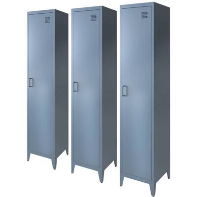 SWEEEK Lot de 3 armoires chambre enfant en acier bleu pétrole. 4 espaces de rangement. casier. L 38 x P 38 x H 180 cm Bleu - Publicité SWEEEK Lot de 3 armoires chambre enfant en acier bleu pétrole. 4 espaces de rangement. casier. L 38 x P 38 x H 180 cm Bleu - Publicité