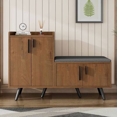 Merax Meuble d’entrée avec Armoire à Chaussures Banc de rangement 4 Portes pour Hall Couloir 120x34x828cm Couleur Bois Noyer Marron - Publicité Merax Meuble d’entrée avec Armoire à Chaussures Banc de rangement 4 Portes pour Hall Couloir 120x34x828cm Couleur Bois Noyer Marron - Publicité