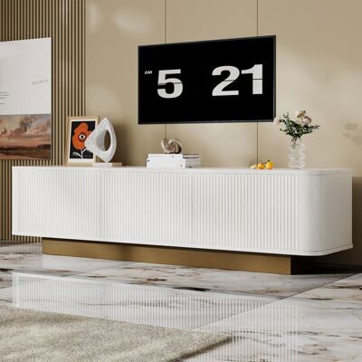 Meuble TV - OEM - 170 cm incurvé - Blanc brillant - Panneau avant texturé - Gestion câbles intégrée Blanc - Publicité Meuble TV - OEM - 170 cm incurvé - Blanc brillant - Panneau avant texturé - Gestion câbles intégrée Blanc - Publicité