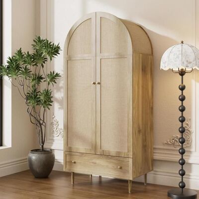 ARMOIRE DE CHAMBRE Armoire Haute 175cm avec Grand Tiroirs et 2 Portes en rotinArmoire en BoisMeuble de RangementConception avec Dessus Incurvé Beige - Publicité ARMOIRE DE CHAMBRE Armoire Haute 175cm avec Grand Tiroirs et 2 Portes en rotinArmoire en BoisMeuble de RangementConception avec Dessus Incurvé Beige - Publicité