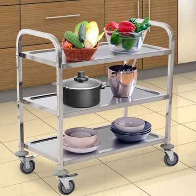 Chariot de Service Desserte de cuisine 3 Étagères Acier Inox Chromé avec Roulettes - YIS - 95 x 50 x 95 cm Gris - Publicité Chariot de Service Desserte de cuisine 3 Étagères Acier Inox Chromé avec Roulettes - YIS - 95 x 50 x 95 cm Gris - Publicité