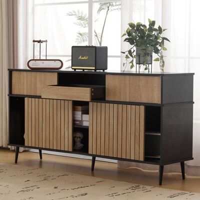 Generic Buffet moderne 160x40x80 cm avec 4 portes coulissantes Buffet de cuisine avec 1 tiroir Buffet salon en bois chêne combiné Noir - Publicité Generic Buffet moderne 160x40x80 cm avec 4 portes coulissantes Buffet de cuisine avec 1 tiroir Buffet salon en bois chêne combiné Noir - Publicité