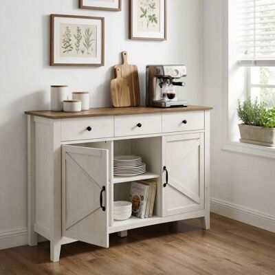 VASAGLE Buffet de Cuisine avec Étagère Réglable Meuble de Rangement avec Tiroirs Bahut pour Salle à Manger Style Campagne Blanc et Brun Blanc - Publicité VASAGLE Buffet de Cuisine avec Étagère Réglable Meuble de Rangement avec Tiroirs Bahut pour Salle à Manger Style Campagne Blanc et Brun Blanc - Publicité