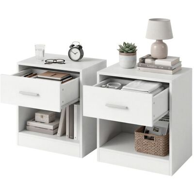 VASAGLE Table de nuit - Lot de 2 - Blanc - Tiroir - Design contemporain Blanc - Publicité VASAGLE Table de nuit - Lot de 2 - Blanc - Tiroir - Design contemporain Blanc - Publicité