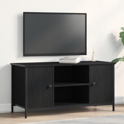 Meuble TV Noir Chêne 100x40x50 cm Bois d ingénierie et Acier Noir - Publicité Meuble TV Noir Chêne 100x40x50 cm Bois d ingénierie et Acier Noir - Publicité