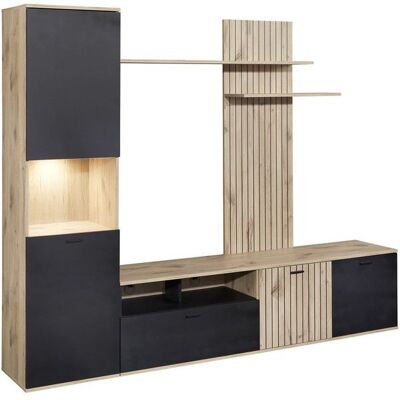 ALTOBUY NIVER - Meuble TV Mural avec Banc TV et Colonne Led inclue et Aspect Bois Noir Noir - Publicité ALTOBUY NIVER - Meuble TV Mural avec Banc TV et Colonne Led inclue et Aspect Bois Noir Noir - Publicité