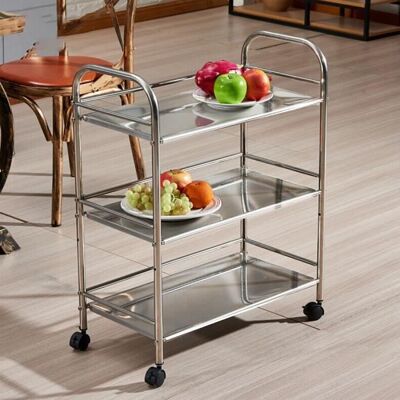 Meuble de cuisine - GULOVEJ - Chariot de Service Desserte à Roulettes - Métal Chromé - 60x36x74cm Gris - Publicité Meuble de cuisine - GULOVEJ - Chariot de Service Desserte à Roulettes - Métal Chromé - 60x36x74cm Gris - Publicité