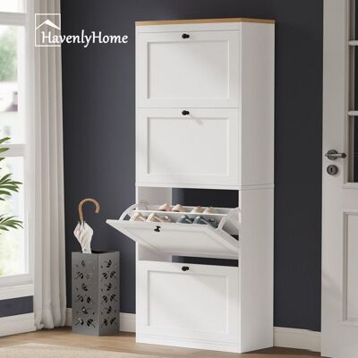 Meuble à Chaussures HavenlyHome 4 Portes Abattantes Étagères Réglable 16 à 24 Paires pour Entrée Couloir 60x24x150 cm Blanc Blanc - Publicité Meuble à Chaussures HavenlyHome 4 Portes Abattantes Étagères Réglable 16 à 24 Paires pour Entrée Couloir 60x24x150 cm Blanc Blanc - Publicité