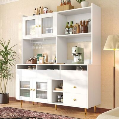 Buffet Cuisine Haut Blanc - Merax - Vaisselier - Meuble de Salle à Manger - Tiroirs - Étagères - Porte-bouteilles - 145x39x171cm Blanc - Publicité Buffet Cuisine Haut Blanc - Merax - Vaisselier - Meuble de Salle à Manger - Tiroirs - Étagères - Porte-bouteilles - 145x39x171cm Blanc - Publicité
