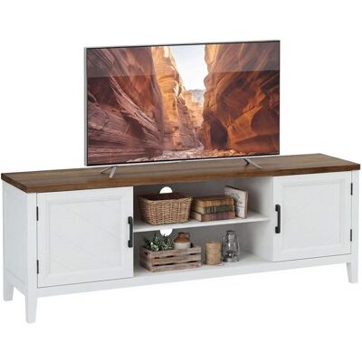 Meuble TV - HOMCOM - jusquà 65 pouces avec 2 portes 2 compartiments ouverts - bois - 140 x 35 x 51 cm - blanc et marron Blanc - Publicité Meuble TV - HOMCOM - jusquà 65 pouces avec 2 portes 2 compartiments ouverts - bois - 140 x 35 x 51 cm - blanc et marron Blanc - Publicité