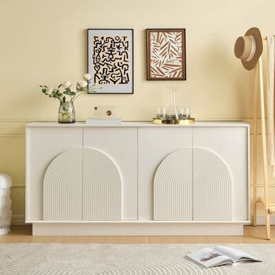 Buffet bas - LEMONBEST - 160x38x80 cm - 4 portes cintrées - MDF blanc - Rangement spacieux Blanc - Publicité Buffet bas - LEMONBEST - 160x38x80 cm - 4 portes cintrées - MDF blanc - Rangement spacieux Blanc - Publicité