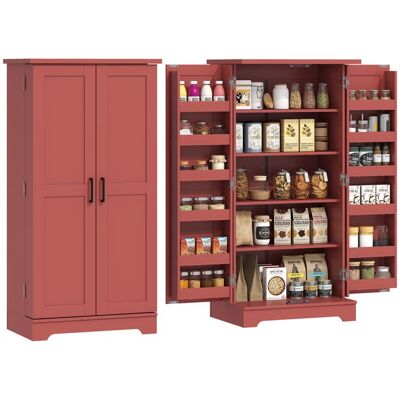 Buffet cuisine - HOMCOM - 5 niveaux avec portes et étagères réglables - 60 x 40 x 120 cm - grain de bois - rouge Rouge - Publicité Buffet cuisine - HOMCOM - 5 niveaux avec portes et étagères réglables - 60 x 40 x 120 cm - grain de bois - rouge Rouge - Publicité