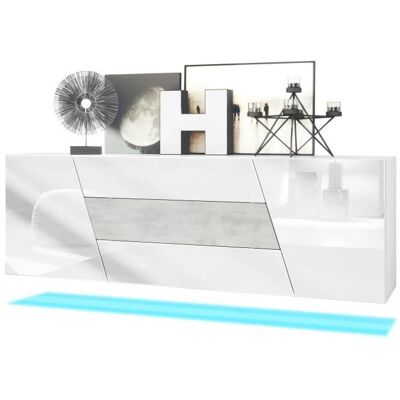 Buffet Houston VLADON - 2 portes 3 tiroirs - Blanc brillant - Aspect béton oxyde - LED inclus Gris - Publicité Buffet Houston VLADON - 2 portes 3 tiroirs - Blanc brillant - Aspect béton oxyde - LED inclus Gris - Publicité