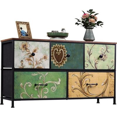 Commode À 5 Tiroirs - RWUDV - Commode De Chambre -Meuble Rangement Moderne-Acier-Panneau MDF-100X30x55.2cm pour Salon/Chambre/Bureau Vert - Publicité Commode À 5 Tiroirs - RWUDV - Commode De Chambre -Meuble Rangement Moderne-Acier-Panneau MDF-100X30x55.2cm pour Salon/Chambre/Bureau Vert - Publicité