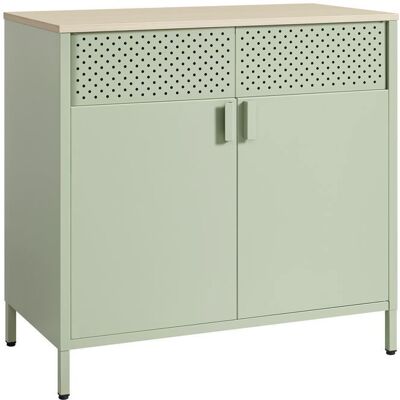 SONGMICS Buffet en Métal Double Porte Fermeture Magnétique Cadre en Acier 40 x 80 x 76 cm Vert Laurier et Couleur Chêne Naturel Vert - Publicité SONGMICS Buffet en Métal Double Porte Fermeture Magnétique Cadre en Acier 40 x 80 x 76 cm Vert Laurier et Couleur Chêne Naturel Vert - Publicité