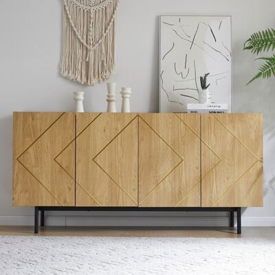 MERAX Buffet en Bois Naturel Moderne – Meuble de Rangement Salon avec 4 Portes Étagères Réglables Pieds Métal Marron - Publicité MERAX Buffet en Bois Naturel Moderne – Meuble de Rangement Salon avec 4 Portes Étagères Réglables Pieds Métal Marron - Publicité