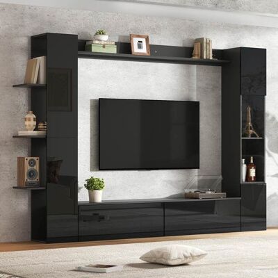Meuble TV mural - LEMONBEST - Lot 4 - Blanc brillant - MDF - 245x30x170 cm Noir - Publicité Meuble TV mural - LEMONBEST - Lot 4 - Blanc brillant - MDF - 245x30x170 cm Noir - Publicité