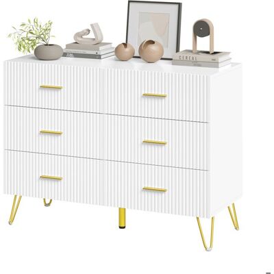 WOLTU Commode 6 Tiroirs - Design élégant - Meuble en Bois dIngénierie - Pieds en Métal Doré - 100x40x75cm - Blanc Blanc - Publicité WOLTU Commode 6 Tiroirs - Design élégant - Meuble en Bois dIngénierie - Pieds en Métal Doré - 100x40x75cm - Blanc Blanc - Publicité