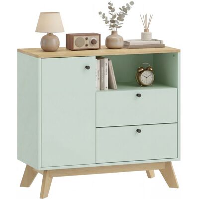 Buffet salon - HOMCOM - porte 2 tiroirs compartiment ouvert et étagère réglable - MDF - 80 x 35 x 763 cm - vert clair et chêne Vert - Publicité Buffet salon - HOMCOM - porte 2 tiroirs compartiment ouvert et étagère réglable - MDF - 80 x 35 x 763 cm - vert clair et chêne Vert - Publicité
