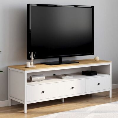 IDMARKET ID MARKET meuble tv ACHILLE 3 tiroirs 150 cm blanc à poser Blanc - Publicité IDMARKET ID MARKET meuble tv ACHILLE 3 tiroirs 150 cm blanc à poser Blanc - Publicité