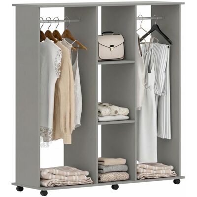 Armoire penderie - HOMCOM - mobile 6 roulettes - 2 barres de penderie - 2 tablettes au milieu - en bois - 120 x 40 x 128 cm - gris Gris - Publicité Armoire penderie - HOMCOM - mobile 6 roulettes - 2 barres de penderie - 2 tablettes au milieu - en bois - 120 x 40 x 128 cm - gris Gris - Publicité