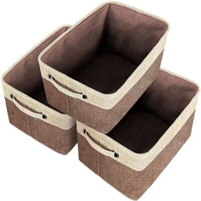 Boîte de rangement pliable - 3 pièces - Marron et beige - Coton lin jute polyester - 38 x 27 x 24 cm Marron - Publicité Boîte de rangement pliable - 3 pièces - Marron et beige - Coton lin jute polyester - 38 x 27 x 24 cm Marron - Publicité