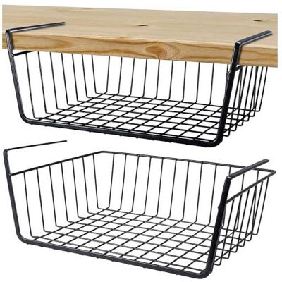 DOK Lot de 2 paniers de rangement suspendus en métal pour cuisine bureau garde-manger salle de bain armoire Noir - Publicité DOK Lot de 2 paniers de rangement suspendus en métal pour cuisine bureau garde-manger salle de bain armoire Noir - Publicité
