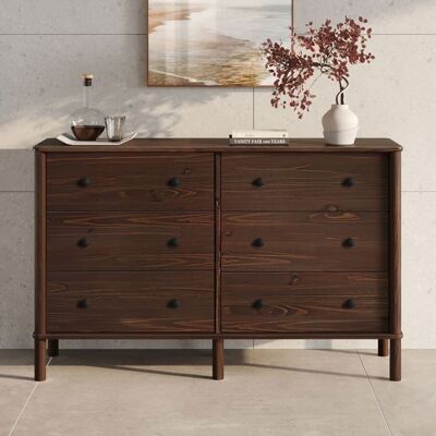 Idimex Commode chambre APOANA L 132 cm 6 tiroirs en bois massif coloris noyer meuble de rangement pour vêtements Marron - Publicité Idimex Commode chambre APOANA L 132 cm 6 tiroirs en bois massif coloris noyer meuble de rangement pour vêtements Marron - Publicité