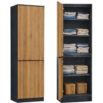 HOME COLLECTIVE Armoire multifonction 2 portes et 5 étagères - Meuble de rangement polyvalent chambre ou bureau - 50x40x180 cm - Anthracite/chêne Gris - Publicité HOME COLLECTIVE Armoire multifonction 2 portes et 5 étagères - Meuble de rangement polyvalent chambre ou bureau - 50x40x180 cm - Anthracite/chêne Gris - Publicité
