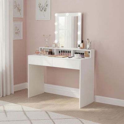 VASAGLE Coiffeuse Miroir LED à Luminosité Réglable 2 Tiroirs et 3 Compartiments 100 x 40 x 145 cm Blanc Blanc - Publicité VASAGLE Coiffeuse Miroir LED à Luminosité Réglable 2 Tiroirs et 3 Compartiments 100 x 40 x 145 cm Blanc Blanc - Publicité