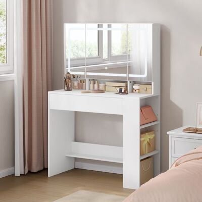 Coiffeuse WOLTU 2 en 1- Eclairage LED réglable - Rangement combiné - Reflet professionnel des couleurs - Blanc Blanc - Publicité Coiffeuse WOLTU 2 en 1- Eclairage LED réglable - Rangement combiné - Reflet professionnel des couleurs - Blanc Blanc - Publicité