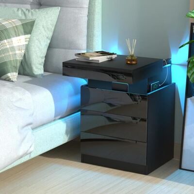 Table de Chevet LED - DHHOZAMZ - 3 tiroirs - Noir - 45x40x67cm Noir - Publicité Table de Chevet LED - DHHOZAMZ - 3 tiroirs - Noir - 45x40x67cm Noir - Publicité