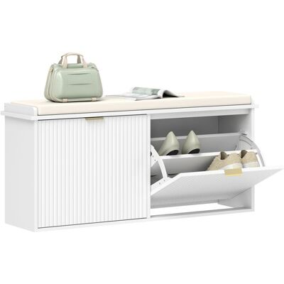 Banc à chaussures - HOMCOM - coussin dassise rembourré et tiroir rabattable - pour couloir chambre - 104 x 26 x 475 cm - blanc Blanc - Publicité Banc à chaussures - HOMCOM - coussin dassise rembourré et tiroir rabattable - pour couloir chambre - 104 x 26 x 475 cm - blanc Blanc - Publicité