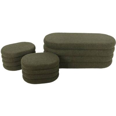 SWEEEK Banc coffre en bouclettes kaki avec 2 poufs ovales de rangement intégrés - L111cm Vert - Publicité SWEEEK Banc coffre en bouclettes kaki avec 2 poufs ovales de rangement intégrés - L111cm Vert - Publicité