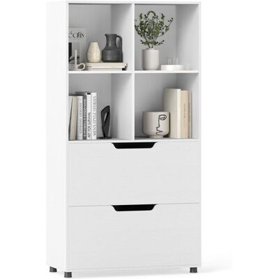 COSTWAY Bibliothèque avec 4 Compartiments Ouverts 2 Grands Tiroirs Anti-basculement pour Salon Bureau 70 x 335 x 130 cm Blanc Blanc - Publicité COSTWAY Bibliothèque avec 4 Compartiments Ouverts 2 Grands Tiroirs Anti-basculement pour Salon Bureau 70 x 335 x 130 cm Blanc Blanc - Publicité