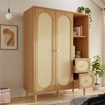VEPSSDER Armoire Chambre Adulte/Enfant en Chêne Armoire de Rangement avec Penderie Armoire en Rotin à 2 Portes avec 2 Tiroirs161x120x44cm - Publicité VEPSSDER Armoire Chambre Adulte/Enfant en Chêne Armoire de Rangement avec Penderie Armoire en Rotin à 2 Portes avec 2 Tiroirs161x120x44cm - Publicité