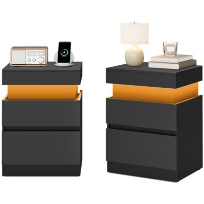 VASAGLE Table de Chevet Moderne avec LED Lot de 2 Table d’Appoint 2 Tiroirs Multiprise Intégrée 35 x 40 x 55 cm Noir Noir - Publicité VASAGLE Table de Chevet Moderne avec LED Lot de 2 Table d’Appoint 2 Tiroirs Multiprise Intégrée 35 x 40 x 55 cm Noir Noir - Publicité