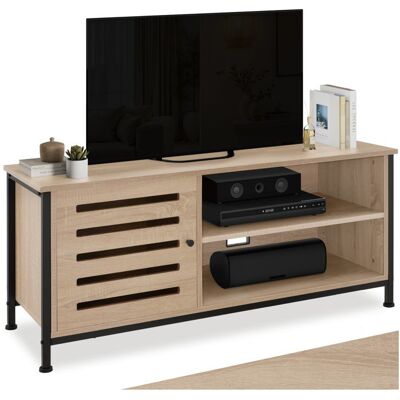 Meuble TV - TECTAKE - Meuble de salon GALWAY en bois et acier 2 compartiments et porte magnétique 110 x 415 x 505 cm - Bois clair Beige - Publicité Meuble TV - TECTAKE - Meuble de salon GALWAY en bois et acier 2 compartiments et porte magnétique 110 x 415 x 505 cm - Bois clair Beige - Publicité