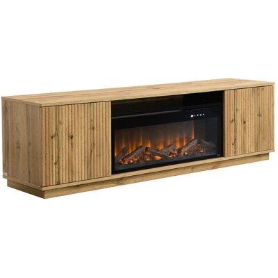 VENTE-UNIQUE Meuble TV 2 portes en MDF avec effet cheminée à LEDs - Naturel et Noir - YEVINA Noir - Publicité VENTE-UNIQUE Meuble TV 2 portes en MDF avec effet cheminée à LEDs - Naturel et Noir - YEVINA Noir - Publicité