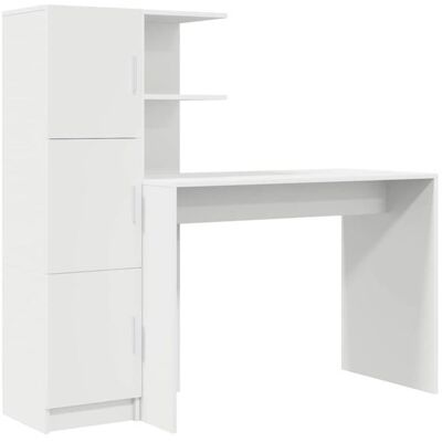 Bureau avec rangement - vidaXL - Blanc - Bois dingénierie - 102x50x124 cm - 6 étagères - 2 portes - Design moderne Blanc - Publicité Bureau avec rangement - vidaXL - Blanc - Bois dingénierie - 102x50x124 cm - 6 étagères - 2 portes - Design moderne Blanc - Publicité