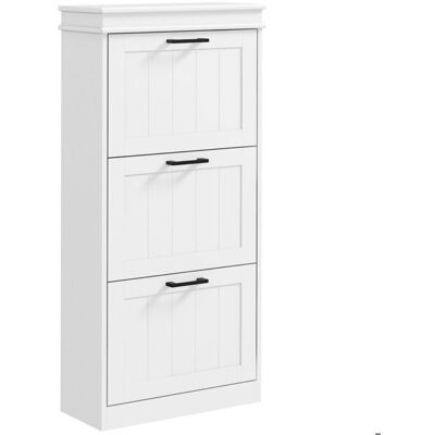 Meuble à chaussures - HOMCOM - armoire à chaussures - 3 portes abattants étagères réglables - 54 x 24 x 1175 cm - blanc Blanc - Publicité Meuble à chaussures - HOMCOM - armoire à chaussures - 3 portes abattants étagères réglables - 54 x 24 x 1175 cm - blanc Blanc - Publicité