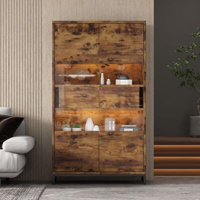 LUONIANS Vitrine rétro en bois avec éclairage LED et 2 tiroirs 80×40×138cm meuble de rangement porte acrylique meuble haut de salon. Noir - Publicité LUONIANS Vitrine rétro en bois avec éclairage LED et 2 tiroirs 80×40×138cm meuble de rangement porte acrylique meuble haut de salon. Noir - Publicité