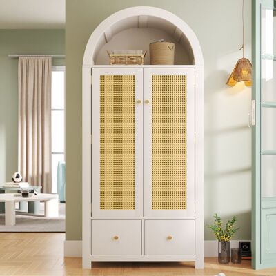 LEMONBEST Armoire de Rangement en rotin 181 x 78 x 45 cm Garde-Robe avec 2 tiroirs 2 portes à fermeture magnétique et tringle Blanc Blanc - Publicité LEMONBEST Armoire de Rangement en rotin 181 x 78 x 45 cm Garde-Robe avec 2 tiroirs 2 portes à fermeture magnétique et tringle Blanc Blanc - Publicité