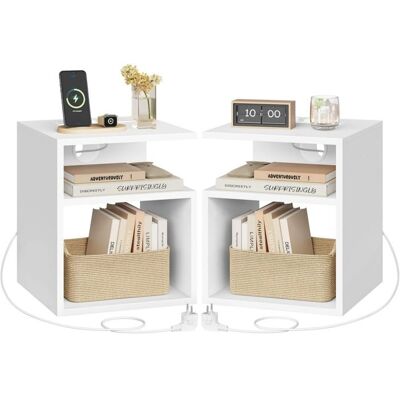 Table de chevet connectée blanche - EUGAD - Lot de 2 - 2 prises AC - 1 port USB - 1 port Type-C Blanc - Publicité Table de chevet connectée blanche - EUGAD - Lot de 2 - 2 prises AC - 1 port USB - 1 port Type-C Blanc - Publicité