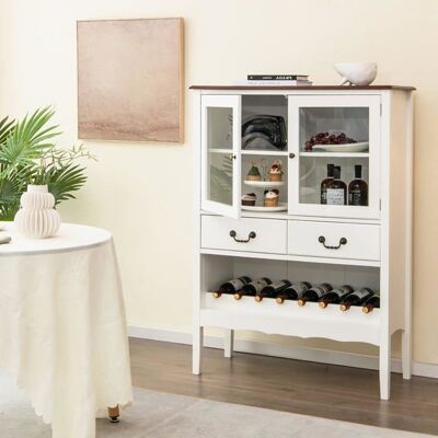 COSTWAY Buffet de Cuisine à 2 Portes vitrées avec 2 Tiroirs Porte-Bouteilles Étagère Réglable Anti-basculement 90x40x1265cm Blanc - Publicité COSTWAY Buffet de Cuisine à 2 Portes vitrées avec 2 Tiroirs Porte-Bouteilles Étagère Réglable Anti-basculement 90x40x1265cm Blanc - Publicité