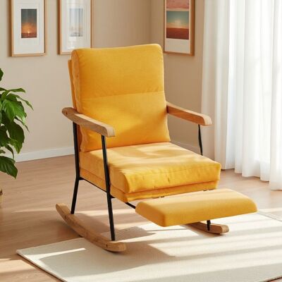 Fauteuil à Bascule - Rocking Chair - Jaune vif - Dossier réglable - Repose-pieds ajustable Jaune - Publicité Fauteuil à Bascule - Rocking Chair - Jaune vif - Dossier réglable - Repose-pieds ajustable Jaune - Publicité