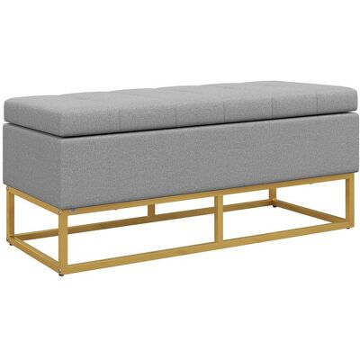 Banc banquette HOMCOM coffre de rangement 2 en 1 assise capitonnée et pieds acier - 110 x 44 x 48 cm gris et doré Gris - Publicité Banc banquette HOMCOM coffre de rangement 2 en 1 assise capitonnée et pieds acier - 110 x 44 x 48 cm gris et doré Gris - Publicité